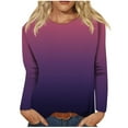 thumbnail image 1 of WREESH Womens Fashion T-Shirts Gradient Loose T-Shirt Long Sleeves Blouse Round Neck Casual Tops Pullover Purple, 1 of 5