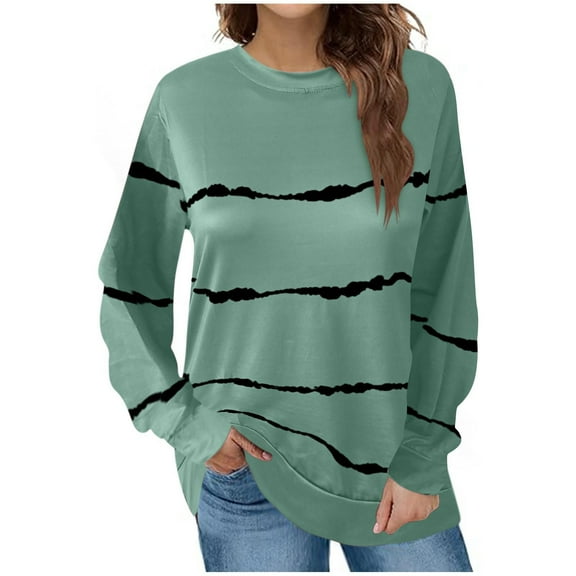 WREESH Womens Fashion T-Shirts Long Sleeve T-Shirt Summer Printing Loose Blouse Tops Green