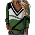 thumbnail image 1 of WREESH Womens Fashion T-Shirts Loose Spring Fall Patchwork Printed Long Sleeve V-Neck Casual Tee Tops T-Shirt Pullover Green, 1 of 5