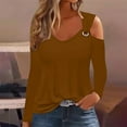 thumbnail image 1 of WREESH Womens Fashion T-Shirts Off The Shoulder Top Solid Color Pullover Regular Fit Cold Shoulder Tops Long Sleeve Tops Casual Off Shoulder Pullover Top Top/Shirt Coffee, 1 of 5