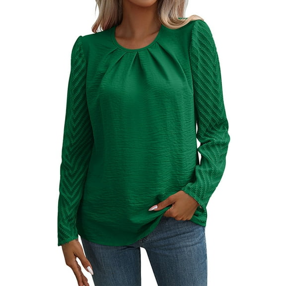 WREESH Womens Fashion T-Shirts Printed Casual Loose Round Neck Long Sleeve T-Shirt Tops Blouse Pullover Green