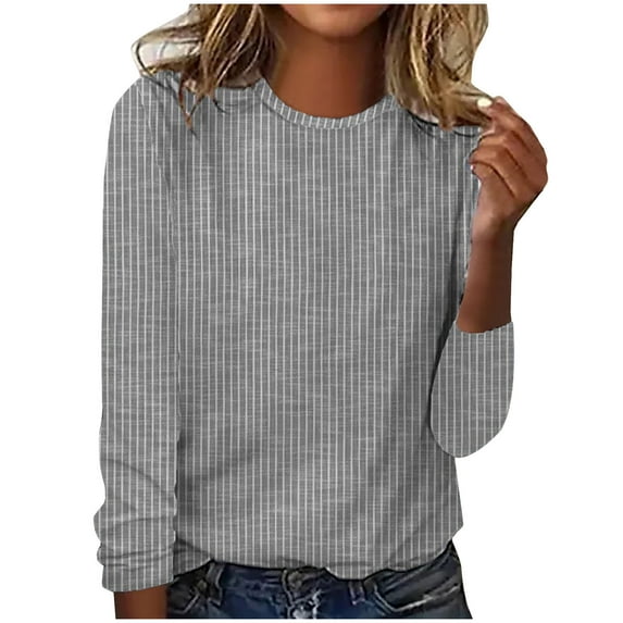 WREESH Womens Fashion T-Shirts Solid Color Casual Long Sleeve Round Neck Loose T-Shirt Blouse Tops Pullover Gray