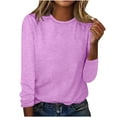 thumbnail image 1 of WREESH Womens Fashion T-Shirts Solid Color Casual Long Sleeve Round Neck Loose T-Shirt Blouse Tops Pullover Purple, 1 of 4