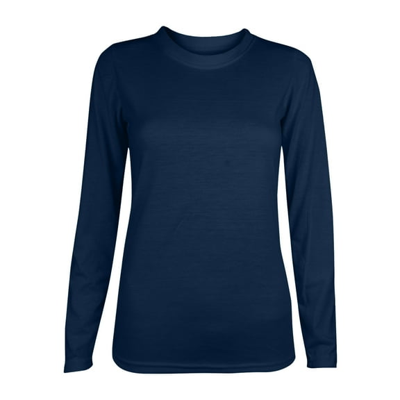 WREESH Womens Fashion T-Shirts Solid Color Spring Fall Patchwork Long Sleeves Round Neck Casual Tee Tops Pullover Navy