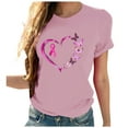 thumbnail image 1 of WREESH Womens Fashion T-Shirts Spring Summer Casual Round Neck Printed Short Sleeved T-Shirt Top Pullover Pink, 1 of 4