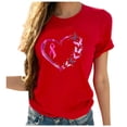 thumbnail image 1 of WREESH Womens Fashion T-Shirts Spring Summer Casual Round Neck Printed Short Sleeved T-Shirt Top Pullover Red, 1 of 4