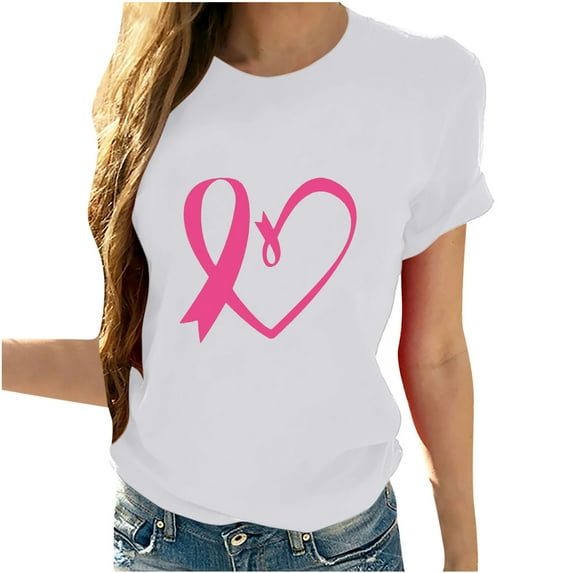 WREESH Womens Fashion T-Shirts Spring Summer Casual Round Neck Printed Short Sleeved T-Shirt Top Pullover White