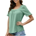 thumbnail image 1 of WREESH Womens Fashion T-Shirts Square-Neck Solid Color Summer Neck Short Sleeve Blouses Pullover Green, 1 of 5