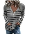 thumbnail image 1 of WREESH Womens Fashion T-Shirts Striped Loose Casual Long Sleeve Round-Neck Ladies Warmth Tops Blouse Pullover Gray, 1 of 6