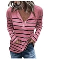 thumbnail image 1 of WREESH Womens Fashion T-Shirts Striped Loose Casual Long Sleeve Round-Neck Ladies Warmth Tops Blouse Pullover Pink, 1 of 6