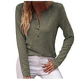 thumbnail image 1 of WREESH Womens Fashion T-Shirts V Neck Solid Color Pullover Regular Fit Button Henley Long Sleeve Tops Button Casual T-Shirt Top Blouse Olive Green, 1 of 9