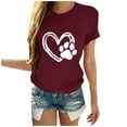 thumbnail image 1 of WREESH Womens Fashion T-Shirts Valentine's Day Causal Round Neck Heart Printing Blouse Short Sleeve T-Shirt Summer Tops Pullover Wine, 1 of 5
