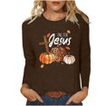 thumbnail image 1 of WREESH Womens Fashion Thanksgiving Shirts Pumpkin Graphic Printed Tees Blouses Casual Long Sleeve V Neck T Shirts Fall Tops 2025 Brown, 1 of 1