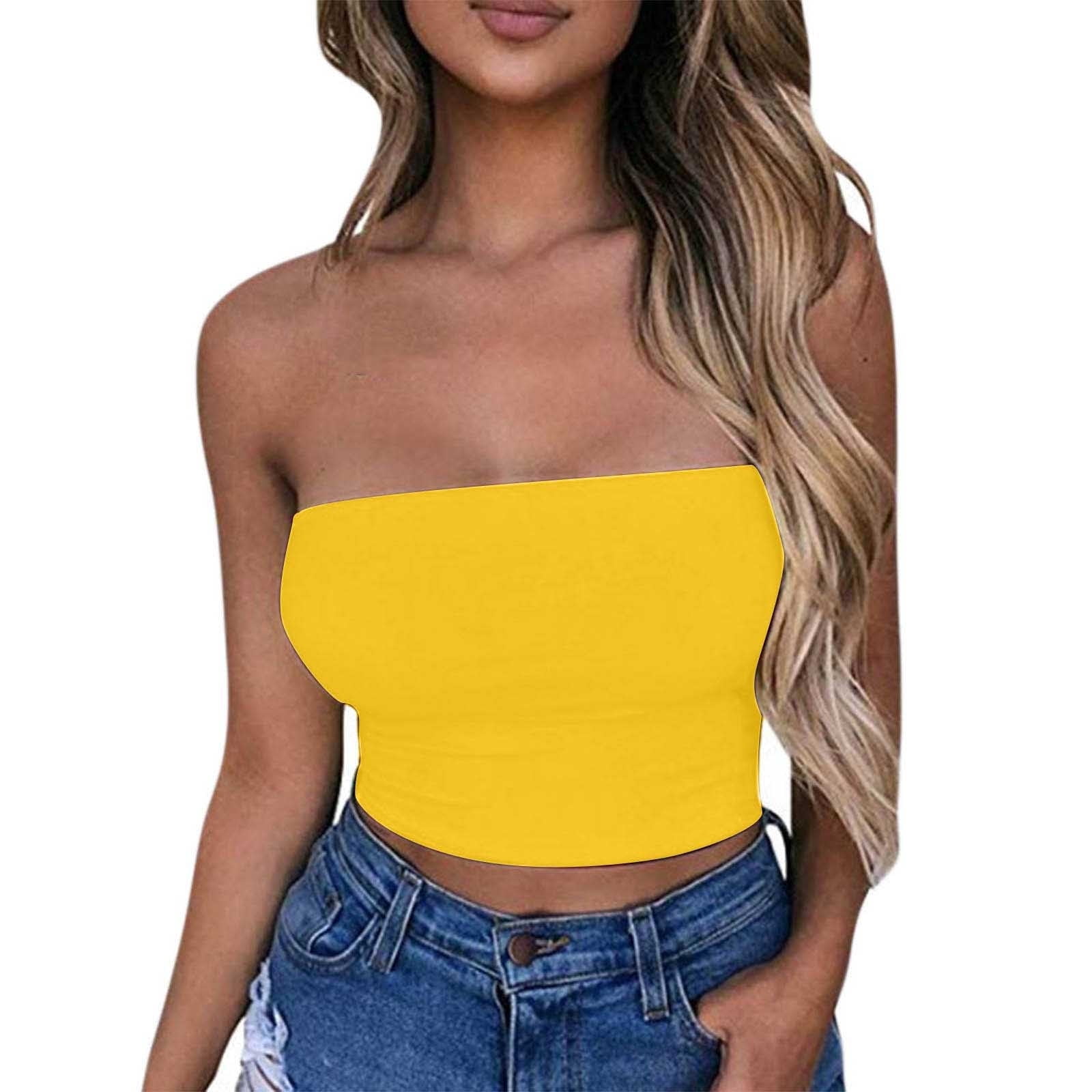 yellow scrunch tube top