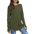 thumbnail image 1 of WREESH Womens Fashion Tunic Top Casual Crewneck Solid Color Pullover Loose Fit Long Sleeve Tops Long T-Shirt Thumb Top Olive Green, 1 of 8
