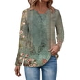thumbnail image 1 of WREESH Womens Fashion Tunic Top V Neck Print Pullover Regular Fit Button Long Sleeve Tops Christmas Pleated Top Olive Green, 1 of 4