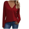 thumbnail image 1 of WREESH Womens Fashion Tunic Top V Neck Solid Color Pullover Regular Fit Long Sleeve Tops Casual Ladies Button Tops Blouse Wine, 1 of 9