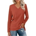 thumbnail image 1 of WREESH Womens Fashion Tunic Top V Neck Solid Color Pullover Regular Fit Long Sleeve Tops Top Orange, 1 of 3