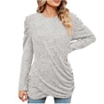 thumbnail image 1 of WREESH Womens Fashion Tunic Tops Knitted Pit Strips Loose Casual T-Shirt Solid Color Crew-Neck Sweatshirt Kink Split Long Sleeve Tops Workout Tops Gray, 1 of 9