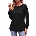 thumbnail image 1 of WREESH Womens Fashion Tunic Tops Loose Casual Solid Color Long Sleeve Round-Neck Blouses & Shirts Pullover Black, 1 of 9