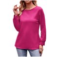 thumbnail image 1 of WREESH Womens Fashion Tunic Tops Loose Casual Solid Color Long Sleeve Round-Neck Blouses & Shirts Pullover Hot Pink, 1 of 9