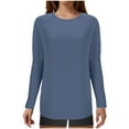 thumbnail image 1 of WREESH Womens Fashion Tunic Tops Loose Solid Color Handcuffed Long Sleeved Round Neck T-Shirt Pullover Light Blue, 1 of 7