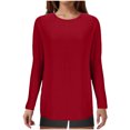 thumbnail image 1 of WREESH Womens Fashion Tunic Tops Loose Solid Color Handcuffed Long Sleeved Round Neck T-Shirt Pullover Wine, 1 of 7