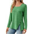 thumbnail image 1 of WREESH Womens Fashion Tunic Tops Solid Color Side Button Split Hem Square-Neck Side Button Lace Long Sleeve Loose T-Shirt Pullover Green, 1 of 3