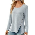 thumbnail image 1 of WREESH Womens Fashion Tunic Tops Square-Neck Side Button Split Hem Ladies Solid Color Long Sleeve Neck Side Button Shirt Casual Loose Pullover Gray, 1 of 8