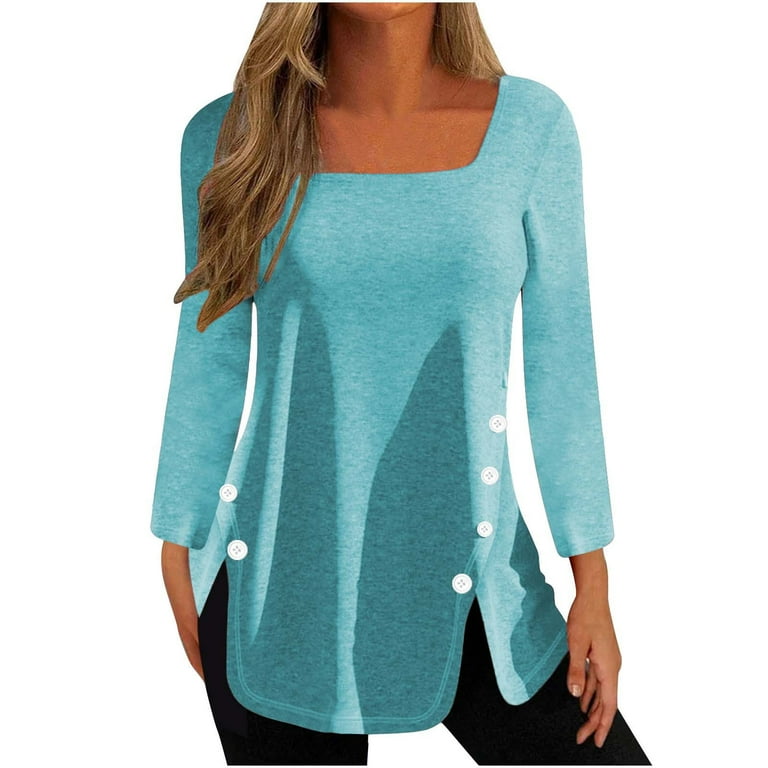 Casual Round Neck Spilt Solid Color Loose T-shirts Casual Round Neck Spilt Solid Color Loose T-shirts