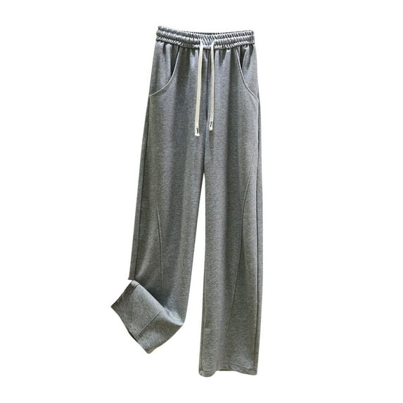 WREESH Womens Fashion Wide Leg Sweatpants Elastic High Waisted Drawstring Pants Loose Comfy Solid Color Workout Pants with Pockets Gray