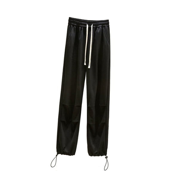WREESH Womens Fashion Wide Leg Sweatpants Elastic High Waisted Drawstring Pants Loose Solid Color Workout Pants with Pockets Black