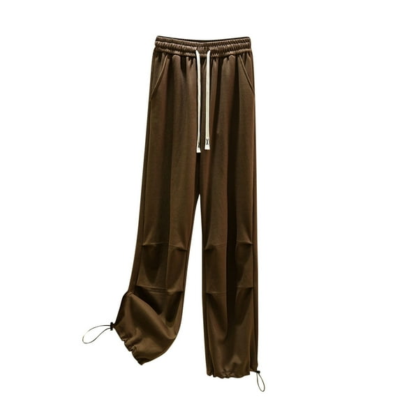 WREESH Womens Fashion Wide Leg Sweatpants Elastic High Waisted Drawstring Pants Loose Solid Color Workout Pants with Pockets Coffee