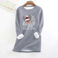 thumbnail image 1 of WREESH Womens Fleece Lined Oversized Sweatshirts Christmas Reindeer Letter Pullover Long Sleeve Round Neck Tunic Tops Thicken Lamb Wool Blouses Fall Winter Thermal Underwear Loungewear Blue, 1 of 3