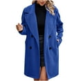 thumbnail image 1 of WREESH Womens Fleece Trench Coats Notched Lapel Double Breasted Pea Coat Winter Wool Blend Overcoats Solid Business Casual Coats Blue, 1 of 5