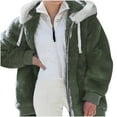 thumbnail image 1 of WREESH Womens Fuzzy Fleece Jackets Plus Size Hooded Coats Open Front Zipper Coat Thickened Winter Warm Outerwear Olive Green, 1 of 6