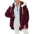 thumbnail image 1 of WREESH Womens Fuzzy Fleece Jackets Plus Size Hooded Coats Open Front Zipper Coat Thickened Winter Warm Outerwear Red, 1 of 6