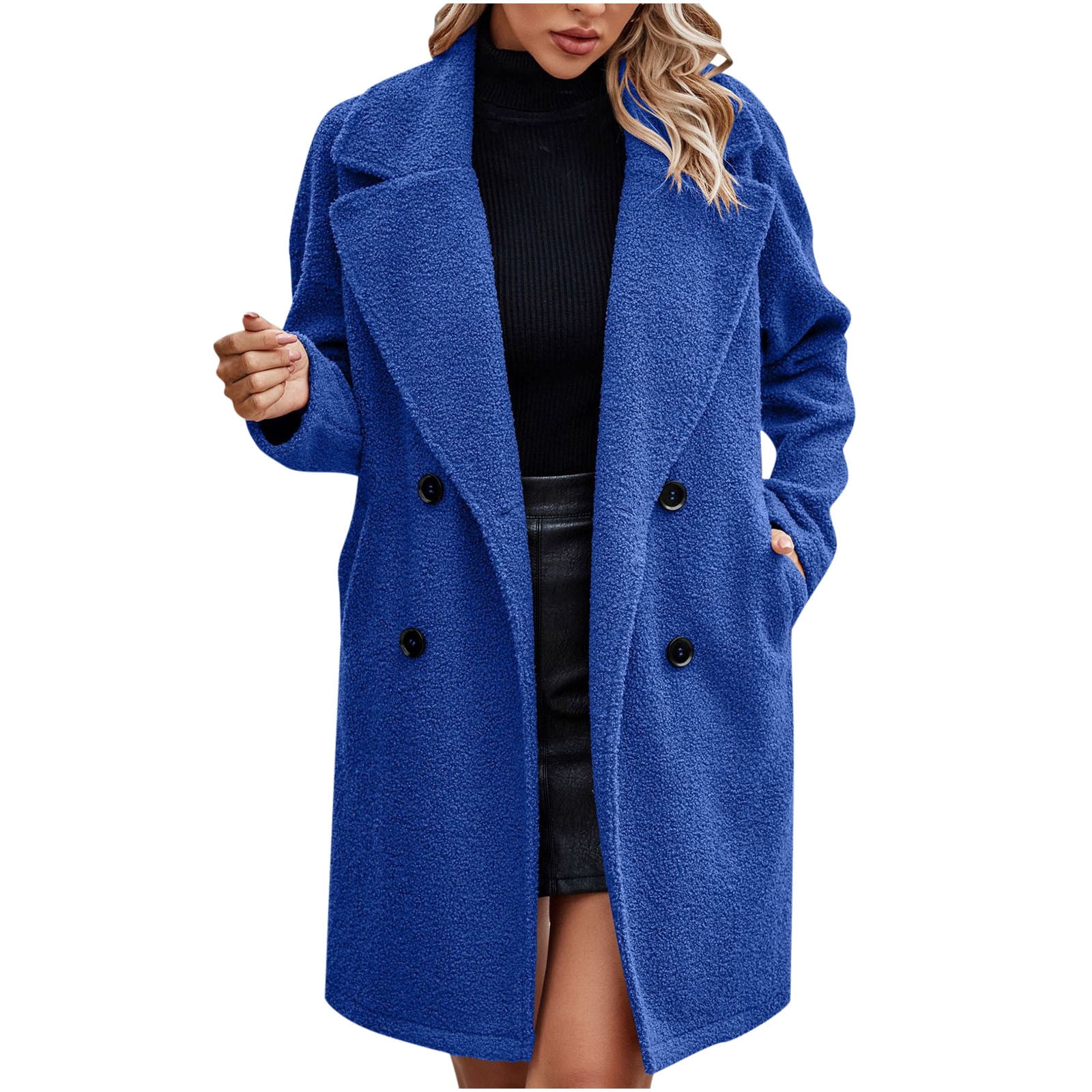 Men's Casual Polar Fleece Long Jacket - Button-Down Lapel Overcoat, Faux Suede Trim, Warm Winter Top