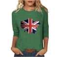 thumbnail image 1 of WREESH Womens Great Britain Uk Flag T-Shirts Casual 3/4 Sleeve T-Shirts Round Neck Cute Tunic Tops Basic Graphic Tees Blouses Loose Fit Pullover Olive Green, 1 of 5