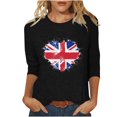 thumbnail image 1 of WREESH Womens Great Britain Uk Flag T-Shirts Casual 3/4 Sleeve T-Shirts Basic Crewneck Graphic Tees Loose Fit Pullover Blouses Tunic Tops Black, 1 of 5