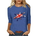 thumbnail image 1 of WREESH Womens Great Britain Uk Flag T-Shirts Fashion Printed T-Shirt 3/4 Length Sleeve Blouse Patriotic Basic Graphic Tees Crewneck Casual Tops Blue, 1 of 5