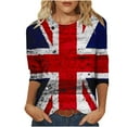 thumbnail image 1 of WREESH Womens Great Britain Uk Flag T-Shirts Vintage Printed Round Neck 3/4 Sleeve T-Shirt Patriotic Graphic Tees Loose Casual Blouse Pullover Tops Blue, 1 of 5