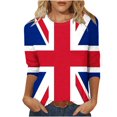 thumbnail image 1 of WREESH Womens Great Britain Uk Flag T-Shirts Vintage Printed Round Neck 3/4 Sleeve T-Shirt Patriotic Graphic Tees Loose Casual Pullover Blouse Tops Blue, 1 of 5