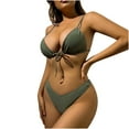 thumbnail image 1 of WREESH Womens Halter Bikini Set High Cut Bikini Solid Color Swimwear Two-Piece Slim Swimsuit Bikini Straped Swimsuits Beach Bathing Suit Olive Green, 1 of 7