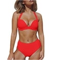 thumbnail image 1 of WREESH Womens Halter Bikini Set Split Solid Steel Bikini Swimsuit Two-Piece Swimsuit Beach Bathing Suit Red, 1 of 5