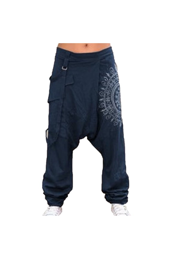 Womens Harem Loose Yoga Travel Lounge Pants with Pockets Casual Boho Fashion Printed Harlan Pants Dark Blue