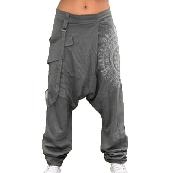 WREESH Womens Harem Loose Yoga Travel Lounge Pants with Pockets Casual Boho Fashion Printed Harlan Pants Gray