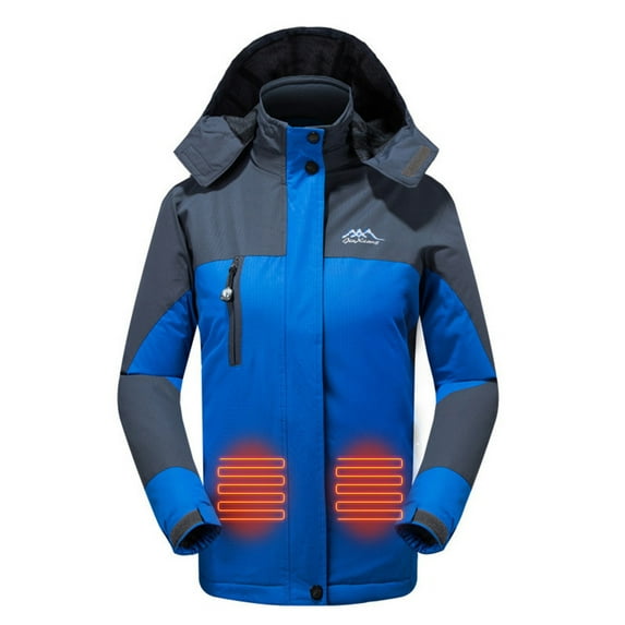 WREESH Womens Heated Jacket Color Block Hooded Technical Jacket Electric Jackets Winter Warm Padded Coats ,3 Heating Zone (Not Contain Battery) Blue