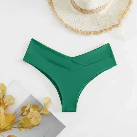 WREESH Womens High Cut Bikini Bottoms New Fashion Scarless Low Waist Solid Swimming Trunks Beach Bathing Suit Green