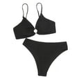 thumbnail image 1 of WREESH Womens High Cut Bikini Sets Split Solid Two-Piece Bikini Swimsuit Beach Bathing Suit Black, 1 of 6